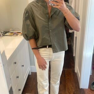 Xierna olive green button down blouse worn once